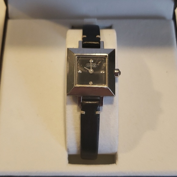 Women's Coach Watch Stainless Steel Black Leather - Picture 2 of 8